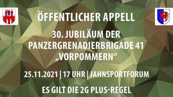 Panzergrenadierbrigade 41 »Vorpommern« feiert 30. Jubiläum mit öffentlichem Appell in Neubrandenburg