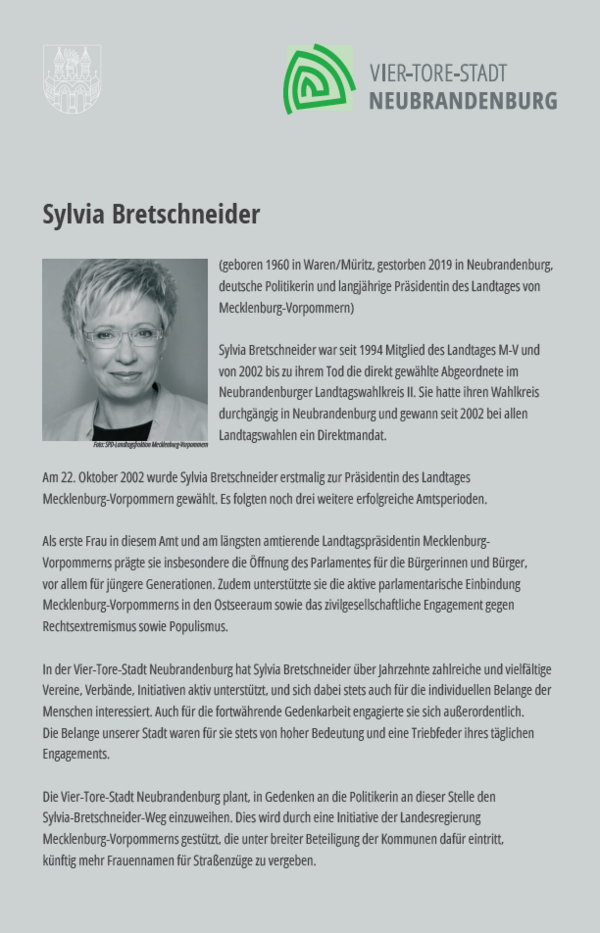 Hinweistafel Sylvia Bretschneider